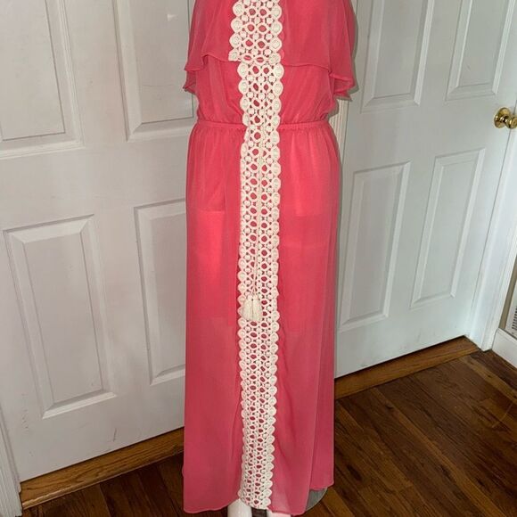 NO BOUNDARIES Strapless TIERED coral sun Dress Jr. - Picture 1 of 7